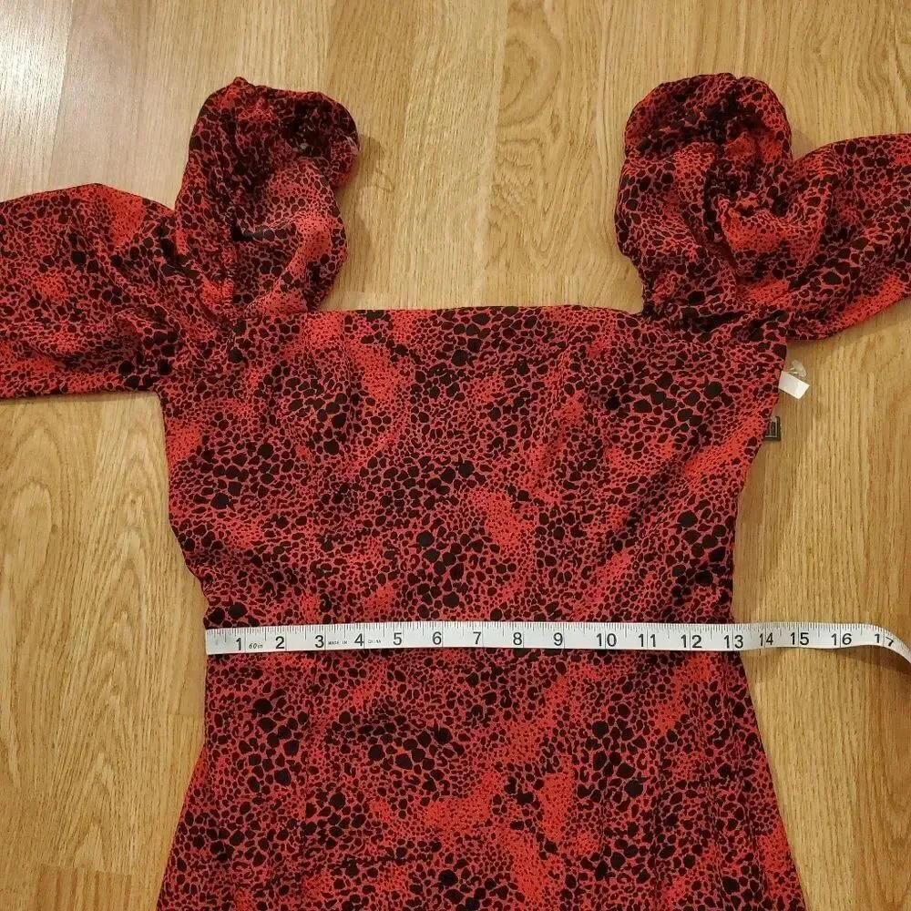 Leith Red Spatter Print Square Neck Midi Dress size Small - NEW